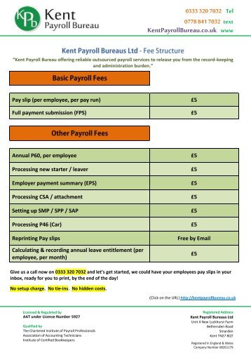 Kent Payroll Bureaus Ltd - Fee Structure