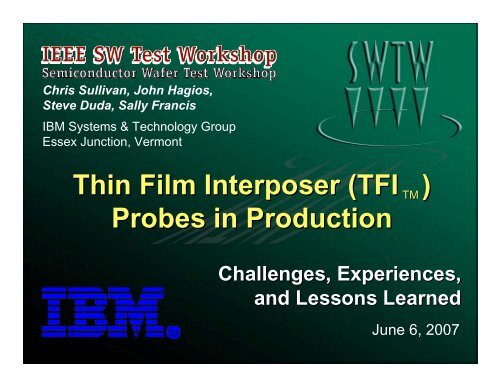 (TFI ) Probes in Production - Semiconductor Wafer Test Workshop