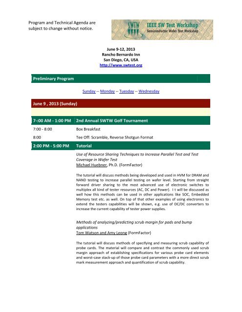 Preliminary Program (PDF) - Semiconductor Wafer Test Workshop