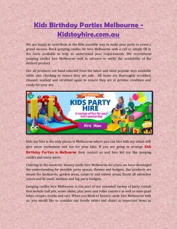 Kids Birthday Parties Melbourne - Kidstoyhire.com.au