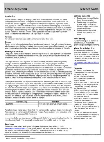 Ozone depletion Teacher Notes - ASE Science Year CD Roms Online