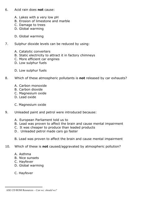 Quiz questions - environmental chemistry - National STEM Centre