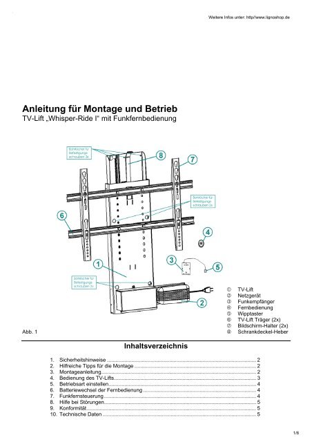 und Bedienungsanleitung TV-Lift I - Lignoshop