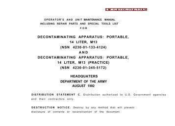 decontaminating apparatus: portable, 14 liter, m13