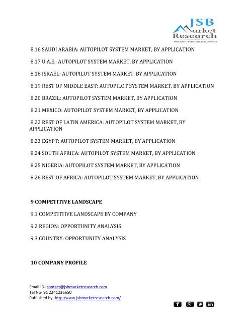 JSB Market Research: Autopilot System Market by Application, by Geography, by Configuration - Forecasts & Analysis to 2014 2020