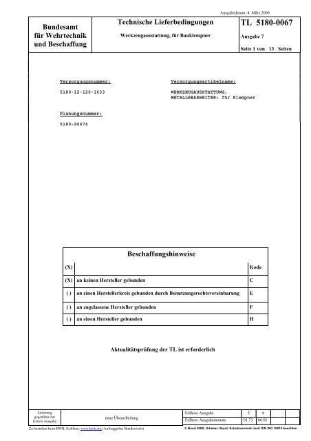 TL 5180-0067 - Bundesamt fÃ¼r Wehrtechnik und Beschaffung