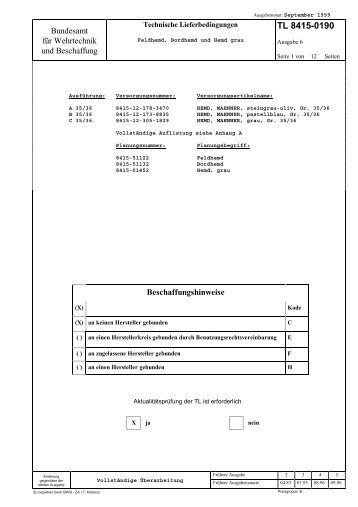 TL 8415-0190 - Bundesamt fÃ¼r Wehrtechnik und Beschaffung