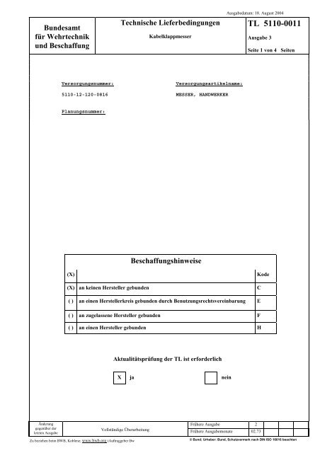 TL 5110-0011 - Bundesamt fÃ¼r Wehrtechnik und Beschaffung