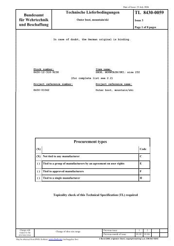 TL 8430-0059 - Bundesamt fÃ¼r Wehrtechnik und Beschaffung