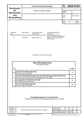 TL 8305-0185 - Bundesamt fÃ¼r Wehrtechnik und Beschaffung