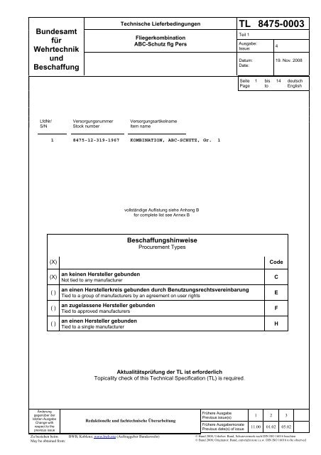 TL 8475-0003 - Bundesamt fÃ¼r Wehrtechnik und Beschaffung