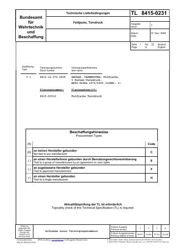 TL 8415-0231 - Bundesamt fÃ¼r Wehrtechnik und Beschaffung