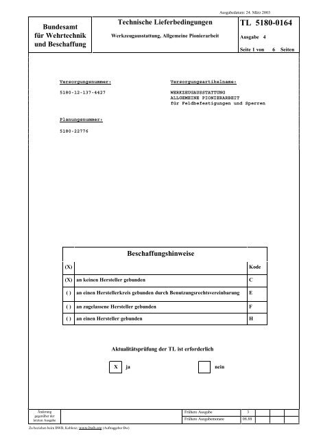 TL 5180-0164 - Bundesamt fÃ¼r Wehrtechnik und Beschaffung