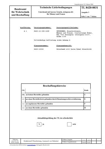 TL 8420-0031 - Bundesamt fÃ¼r Wehrtechnik und Beschaffung