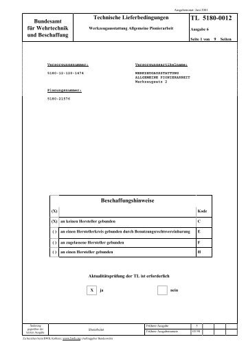 TL 5180-0012 - Bundesamt fÃ¼r Wehrtechnik und Beschaffung