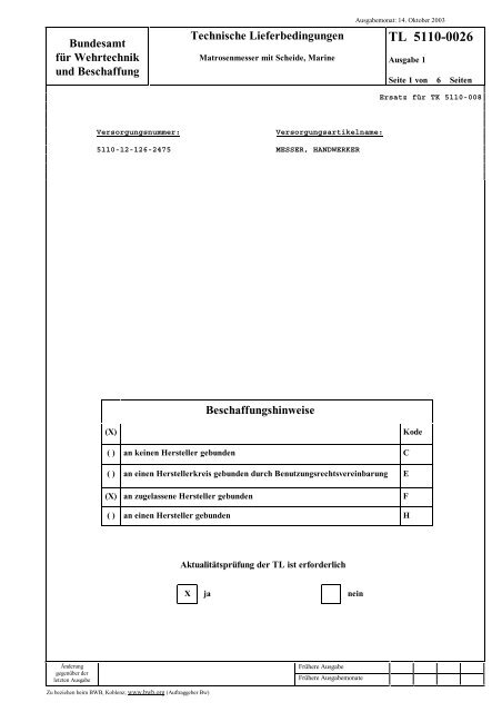 TL 5110-0026 - Bundesamt fÃ¼r Wehrtechnik und Beschaffung