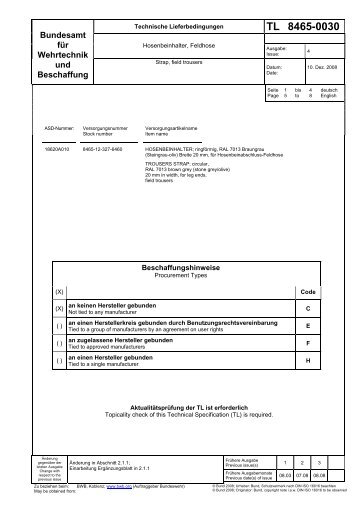 Hosenbeinhalter, Feldhose - Bundesamt fÃ¼r Wehrtechnik und ...