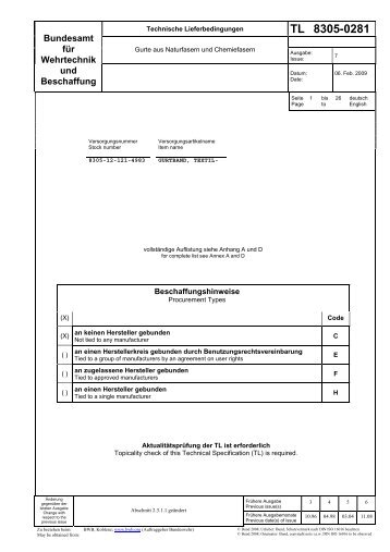 TL 8305-0281 - Bundesamt fÃ¼r Wehrtechnik und Beschaffung
