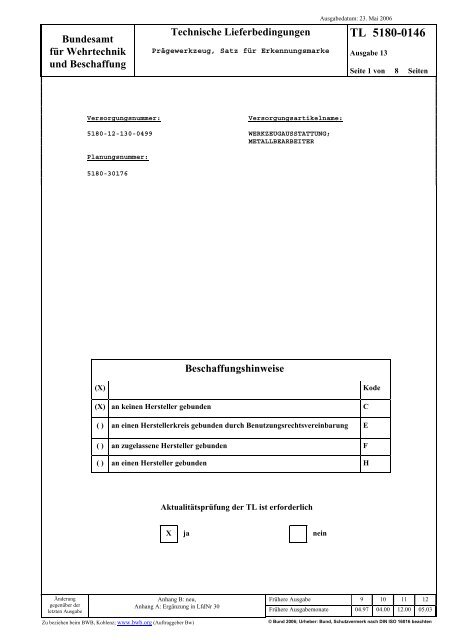 TL 5180-0146 - Bundesamt fÃ¼r Wehrtechnik und Beschaffung
