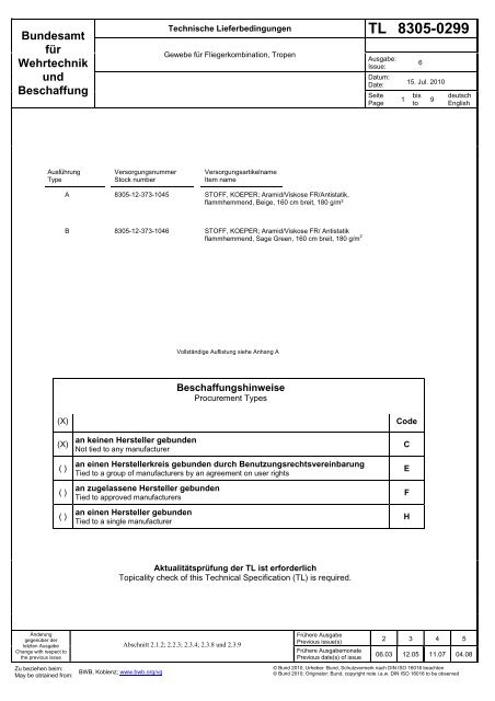 TL 8305-0299 - Bundesamt fÃ¼r Wehrtechnik und Beschaffung