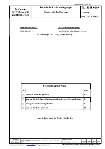 BWB TL 8345-0009 - Bundesamt fÃ¼r Wehrtechnik und Beschaffung