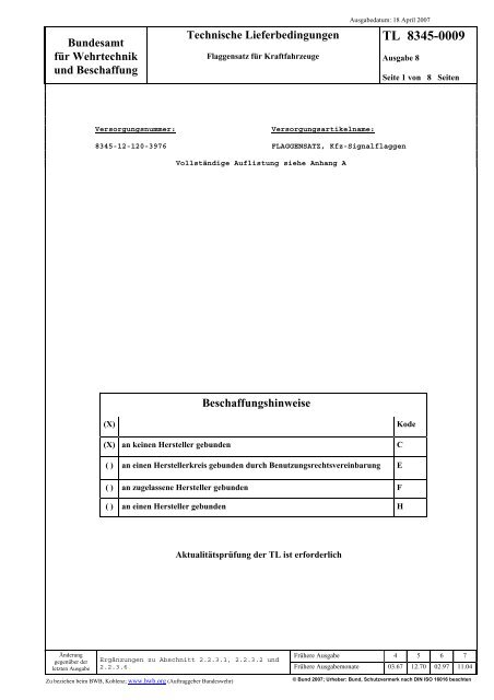 BWB TL 8345-0009 - Bundesamt fÃ¼r Wehrtechnik und Beschaffung