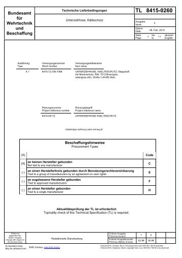 TL 8415-0260 - Bundesamt fÃ¼r Wehrtechnik und Beschaffung