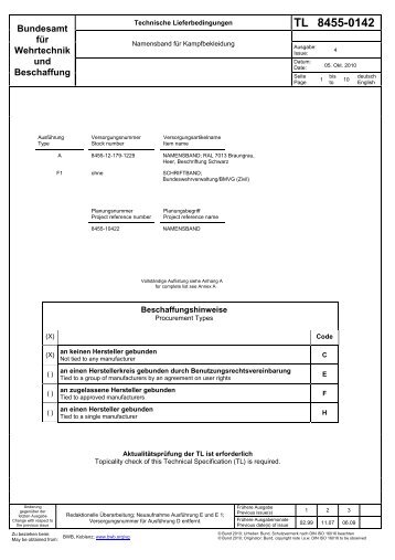 TL 8455-0142 - Bundesamt fÃ¼r Wehrtechnik und Beschaffung