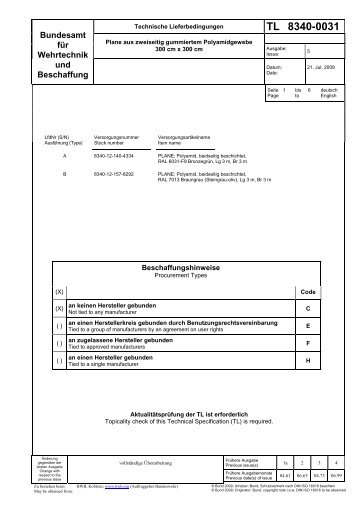 TL zu 8340-031 - Bundesamt fÃ¼r Wehrtechnik und Beschaffung