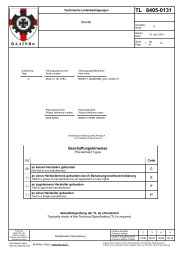 TL 8405-0131 - Bundesamt fÃ¼r Wehrtechnik und Beschaffung