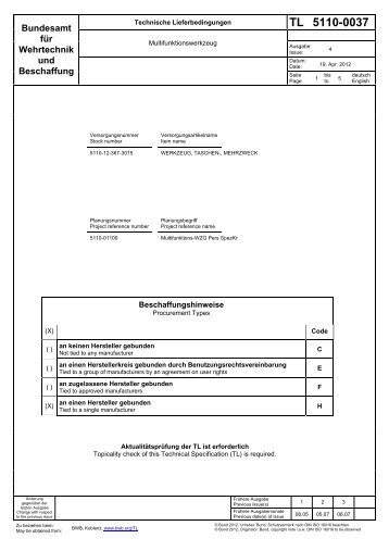 TL 5110-0037 - Bundesamt fÃ¼r Wehrtechnik und Beschaffung