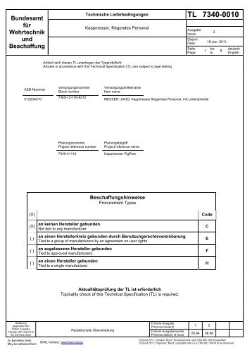 BW TL 7340-0010 - Bundesamt fÃ¼r Wehrtechnik und Beschaffung