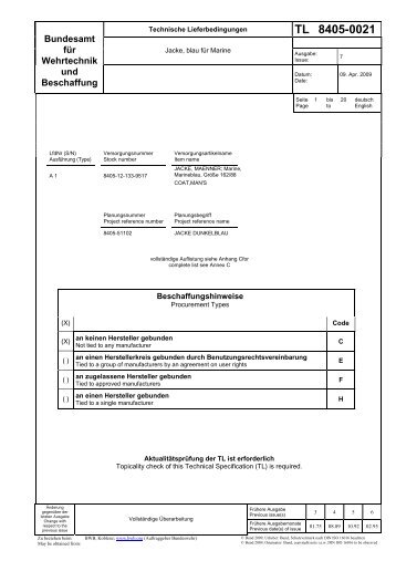 TL 8405-0021 - Bundesamt für Wehrtechnik und Beschaffung