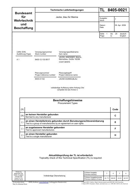 TL 8405-0021 - Bundesamt für Wehrtechnik und Beschaffung