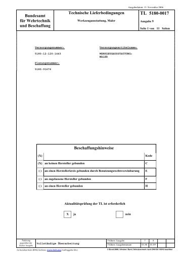 TL 5180-0017 - Bundesamt fÃ¼r Wehrtechnik und Beschaffung