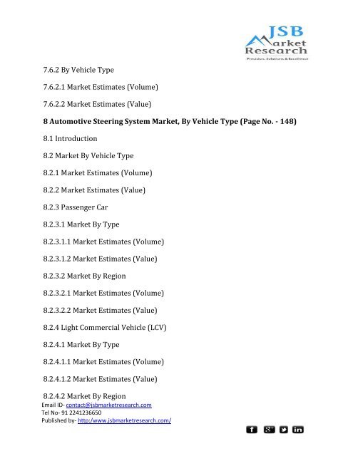 JSB Market Research: Automotive Steering Systems Market by Vehicle Type, System Type, Safety Features, & Geography - Industry Trends & Forecast to 2018