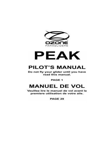 PILOT'S MANUAL MANUEL DE VOL - Ozone