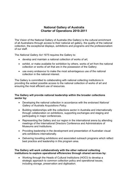 National Gallery of Australia Charter of Operations 2010-2011