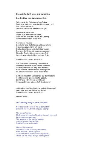 Song of the Earth lyrics and translation Das Trinklied vom ... - Northrop