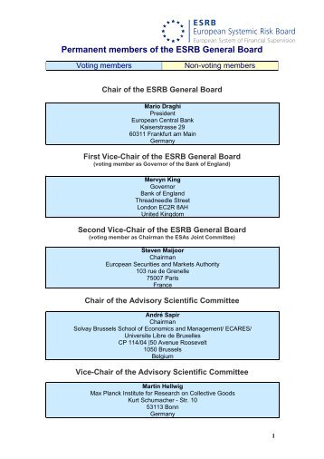 Permanent members of the ESRB General Board - European ...