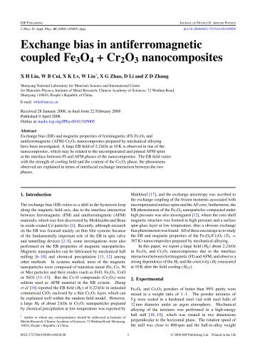Exchange bias in antiferromagnetic coupled Fe3O4+Cr2O3 ...