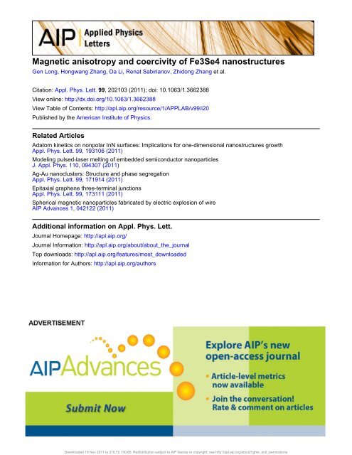 Magnetic anisotropy and coercivity of Fe3Se4 nanostructures