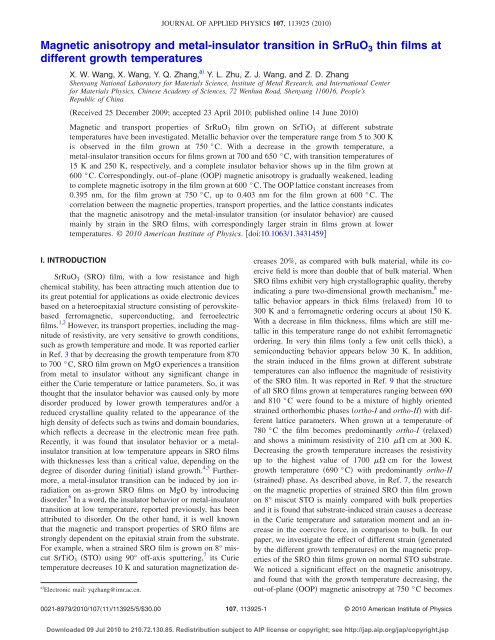 Magnetic anisotropy and metal-insulator transition in SrRuO3 thin ...