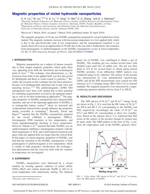 Magnetic properties of nickel hydroxide nanoparticles