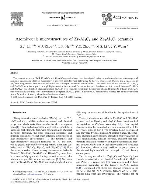 Atomic-scale microstructures of Zr2Al3C4 and Zr3Al3C5 ceramics