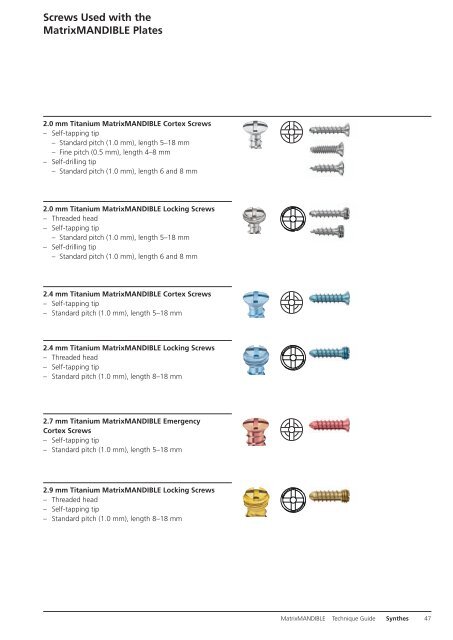 Synthes Screw Chart