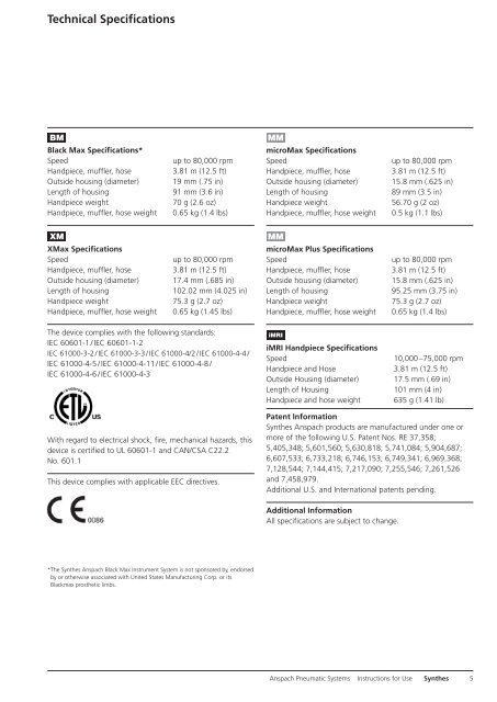 Anspach Burr Chart