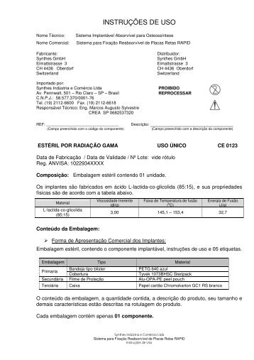 Sistema para Fixação Reabsorvível de Placas Retas RAPID - Synthes