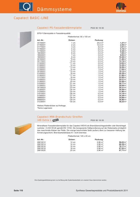 PREISKATALOG/PRODUKTÃBERSICHT 2011 - Capatect