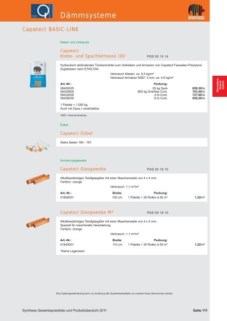 PREISKATALOG/PRODUKTÃBERSICHT 2011 - Capatect